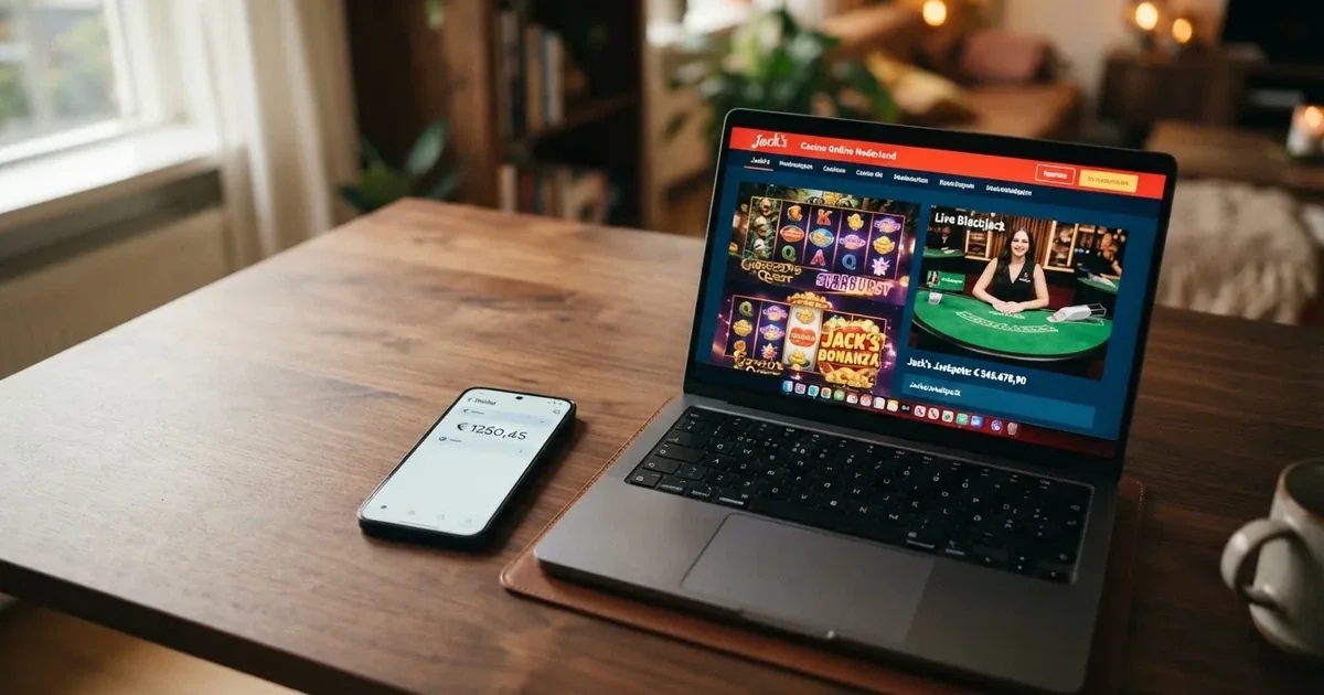 Een smartphone met de MiFinity-app naast een online casino-website op een laptopscherm