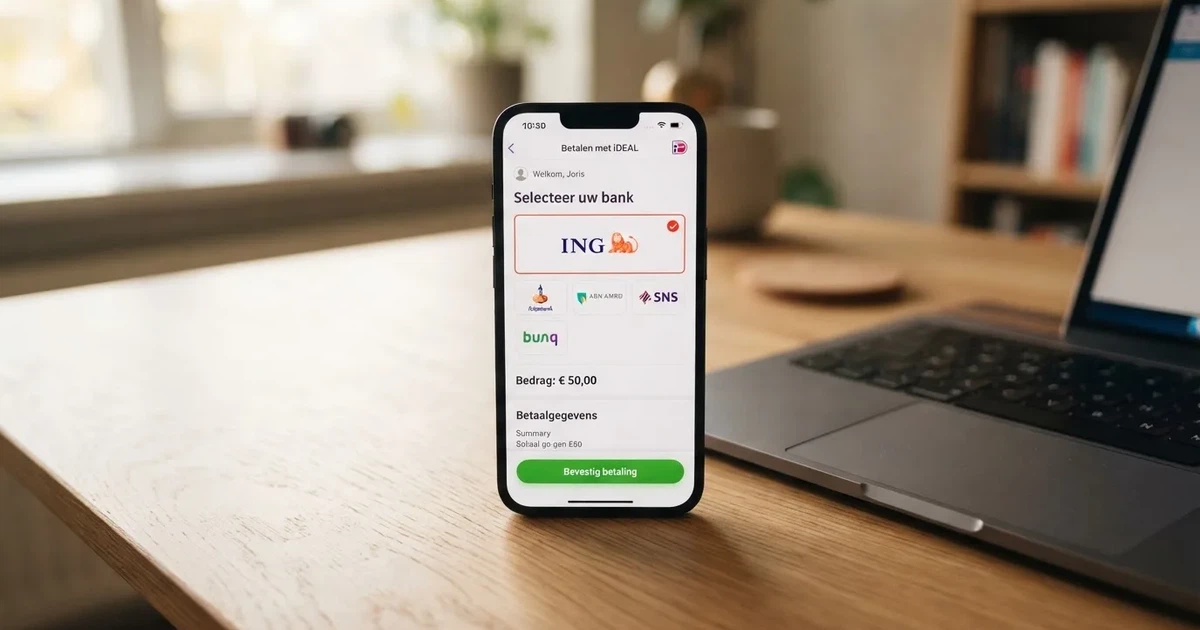 Smartphone met een open casino-stortingsscherm waarop een bankrekening wordt gekozen