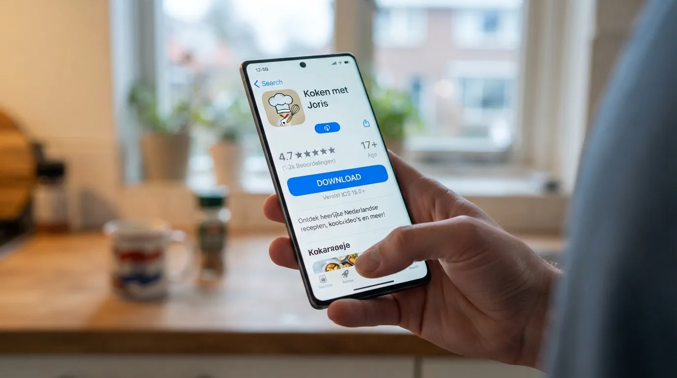 De Apple App Store-pagina van een Nederlandse casino-app met het downloadicoon, de beoordelingssterren en de leeftijdsclassificatie zichtbaar.