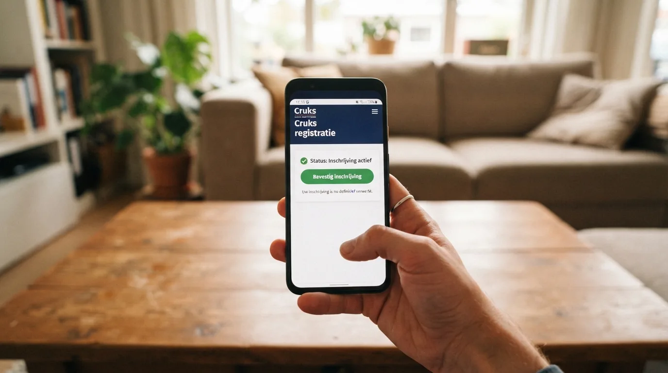 Het Kansspelautoriteit-logo en een smartphone met het Cruks-registratiescherm