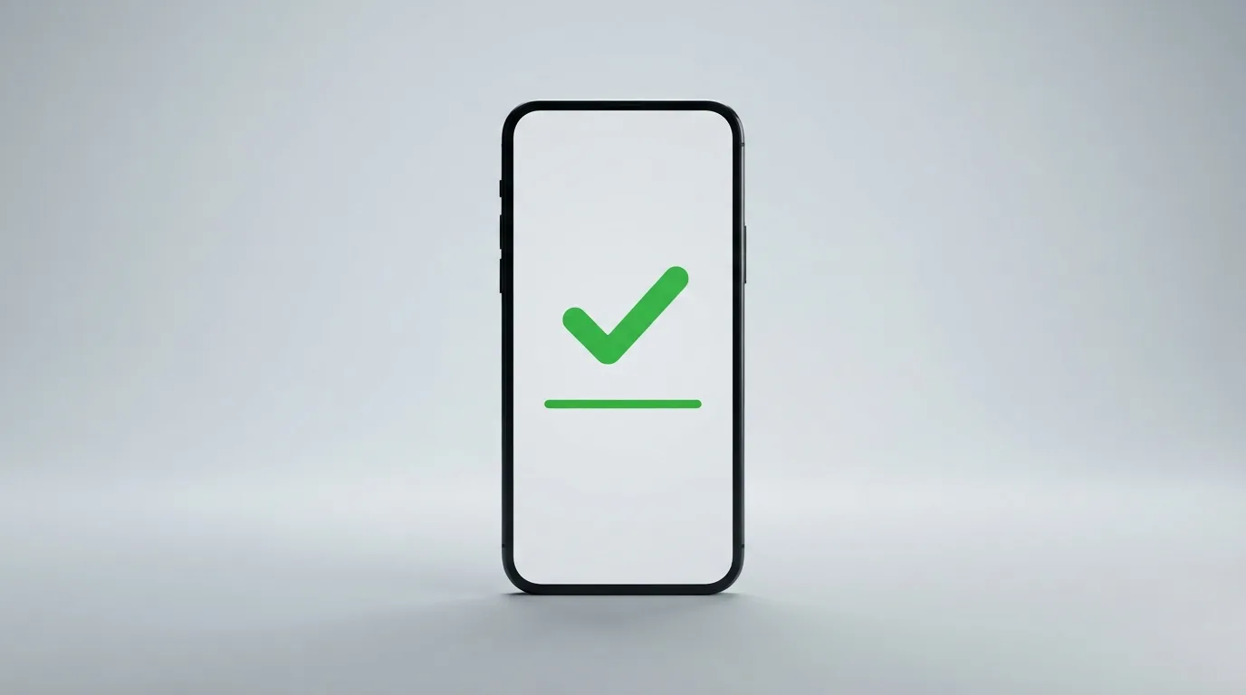 Een smartphone met een vergunningcontrole-scherm en een groen vinkje