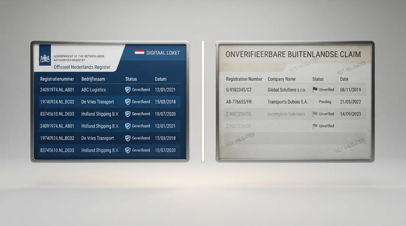 Een Kansspelwijzer-achtig overzicht van vergunningnummers met een Nederlandse en een buitenlandse kolom naast elkaar
