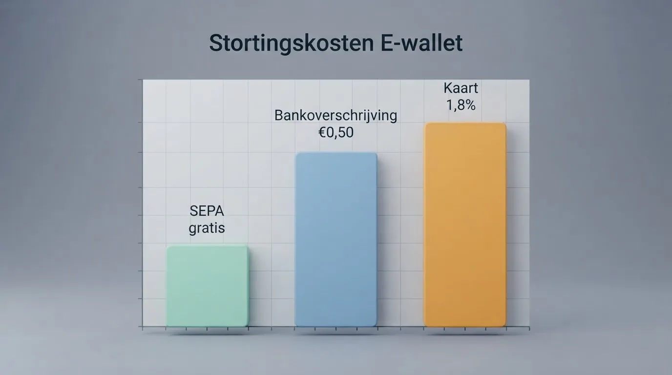 Overzicht van de kosten per stortingsmethode in de MiFinity-wallet, met iDEAL, SEPA en kaart