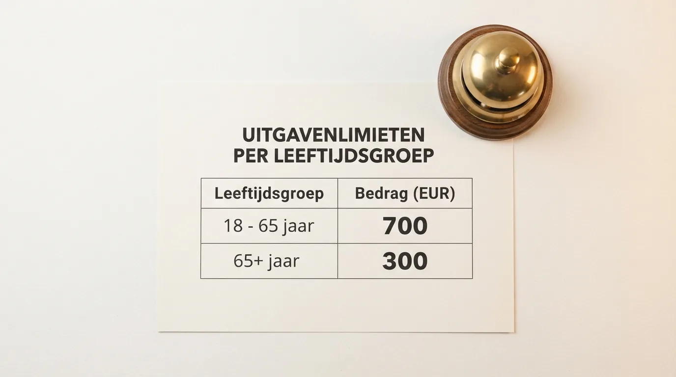 Overzichtstabel met maandlimieten van 700 en 300 euro, met een bel naast het grensbedrag