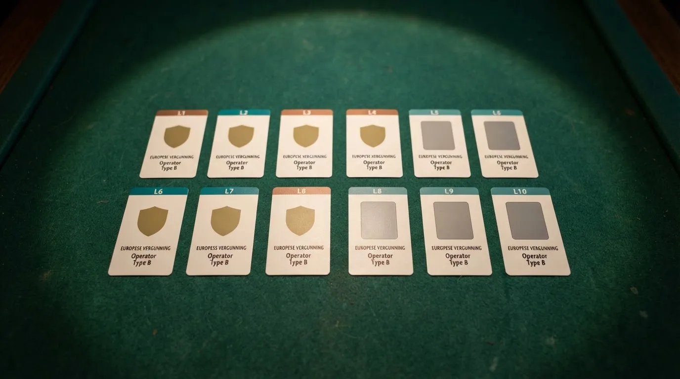 Tien casino-kaarten met daarop vergunnings- en bonusinformatie