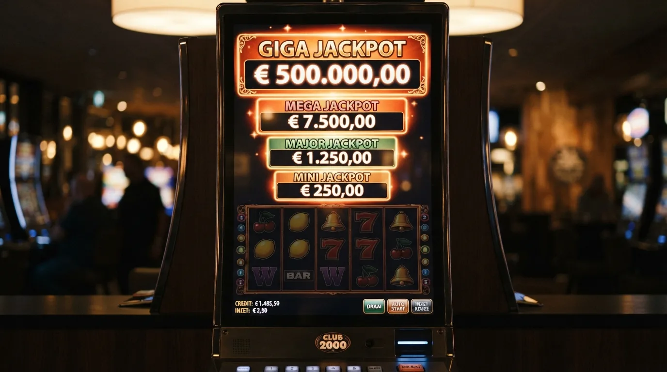 Gokkastscherm met vier oranje jackpotniveaus en hun startbedragen