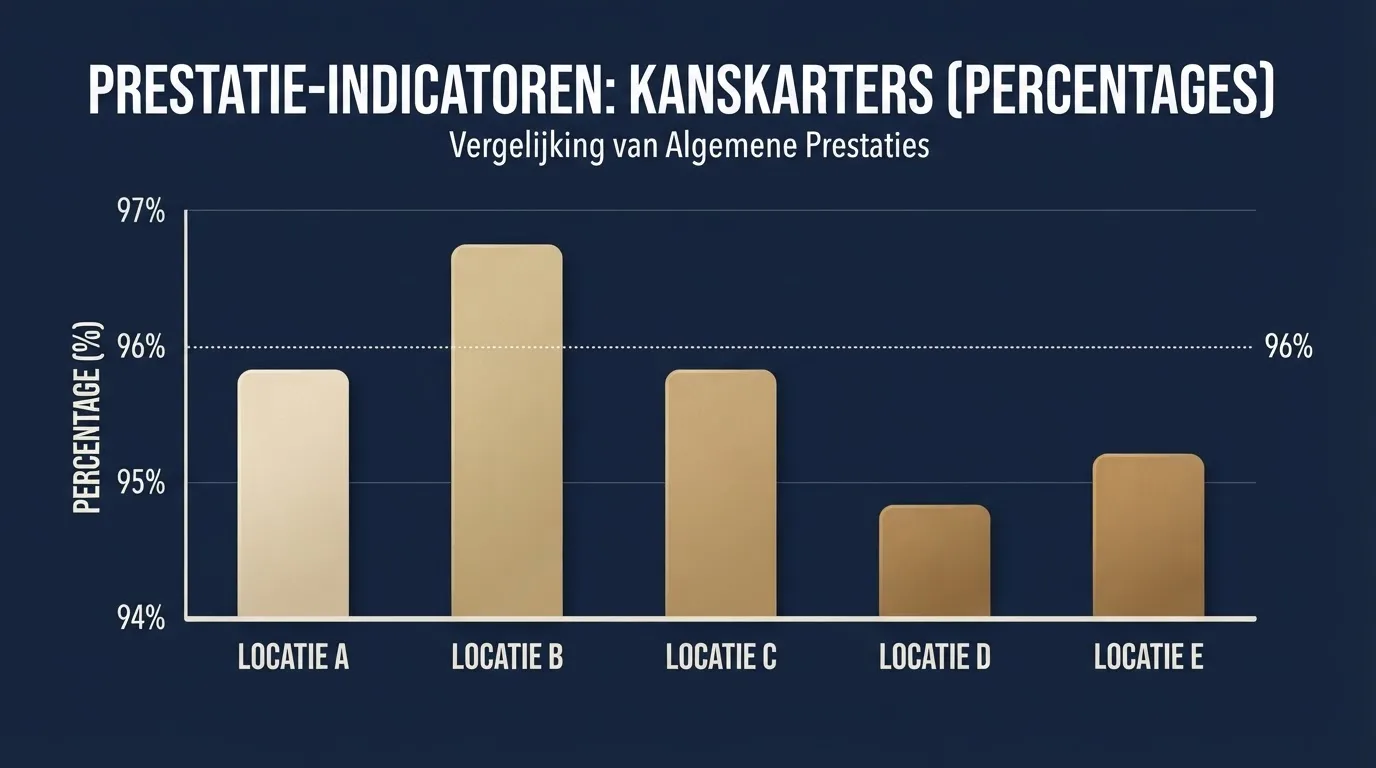Staafdiagram met het gemeten gemiddelde RTP van Nederlandse casino's
