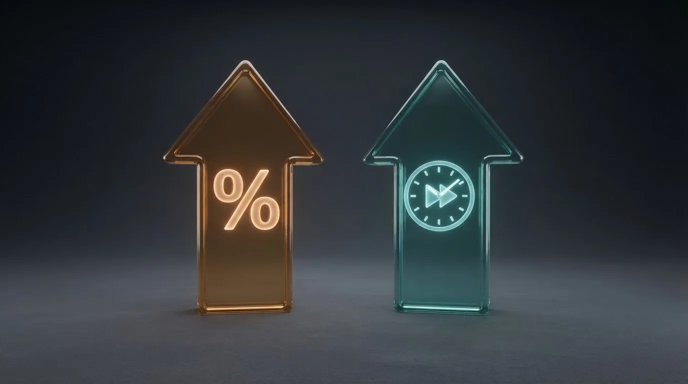 Twee pijlen die een RTP-percentage en een uitbetalingstijd naast elkaar zetten