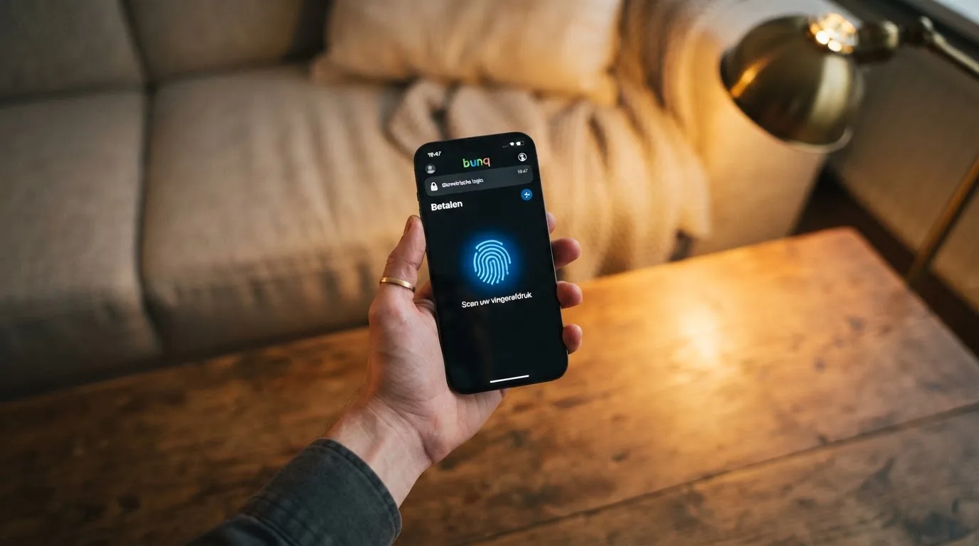 De Skrill-app met biometrische login en push-notificaties op een smartphone