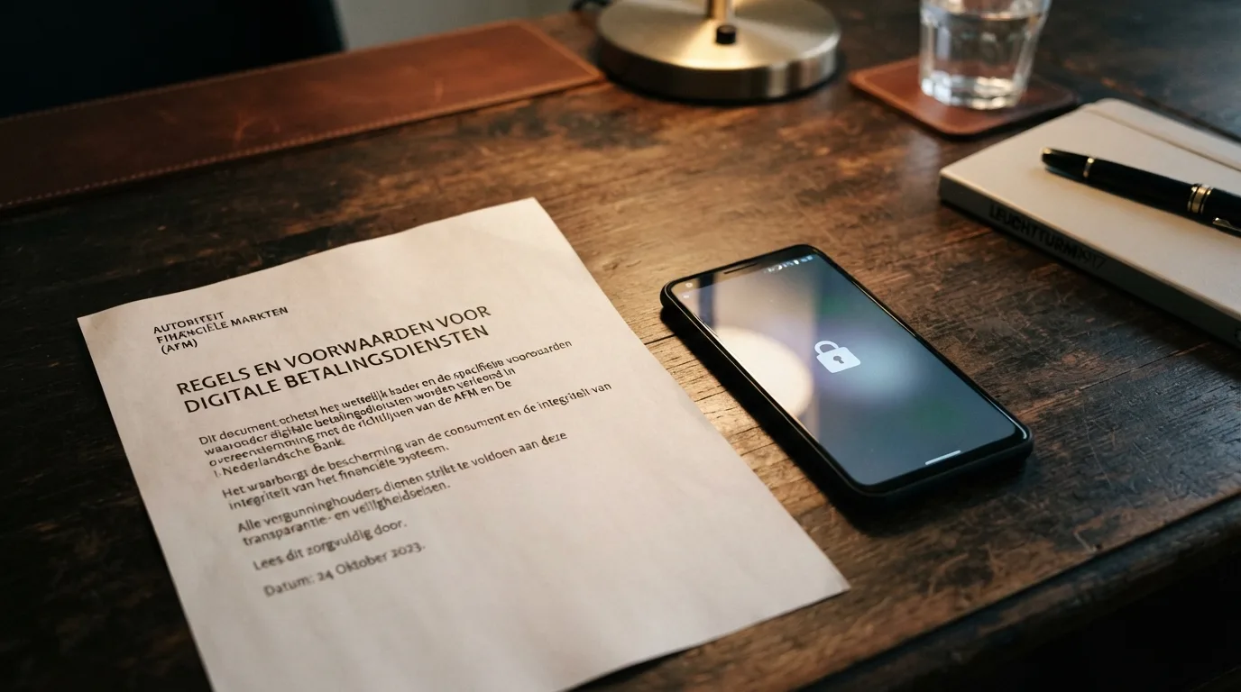 Een document met voorwaarden en een vergunning naast een smartphone